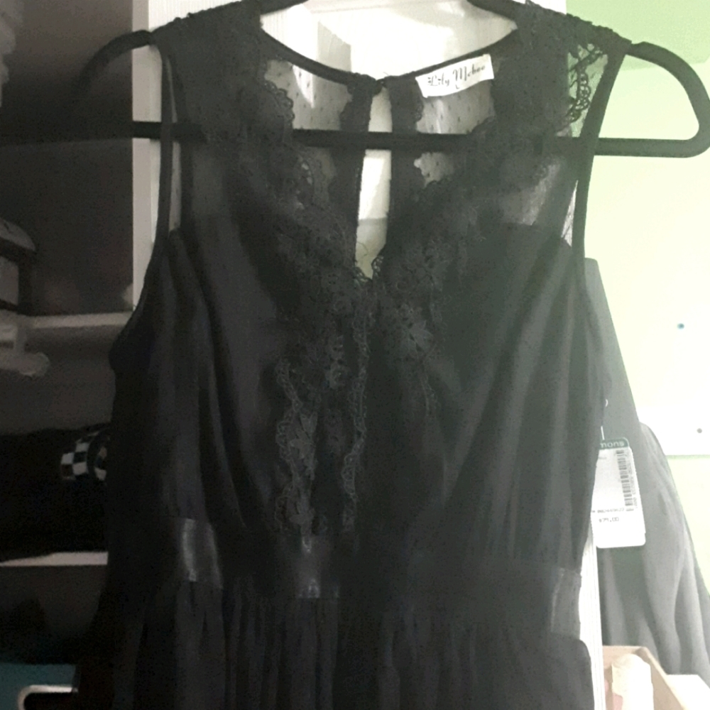 Black gothic dress, flower pattern size L